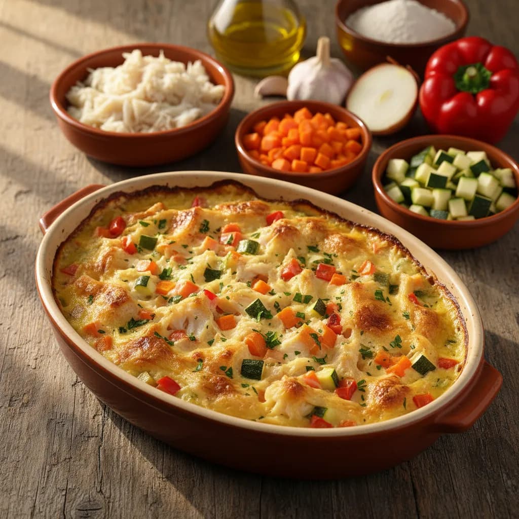 Bacalhau Gratinado com Legumes