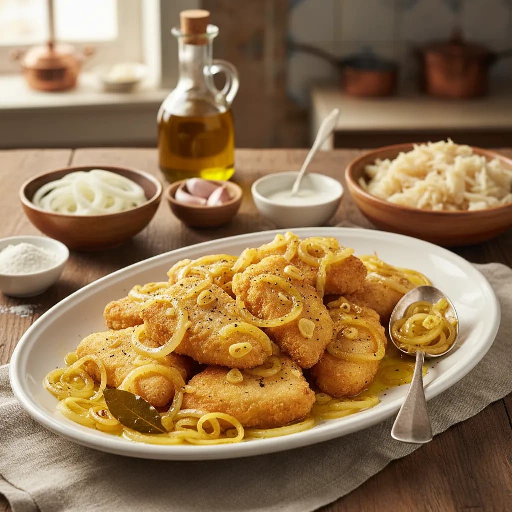 Bacalhau Frito com Cebolada