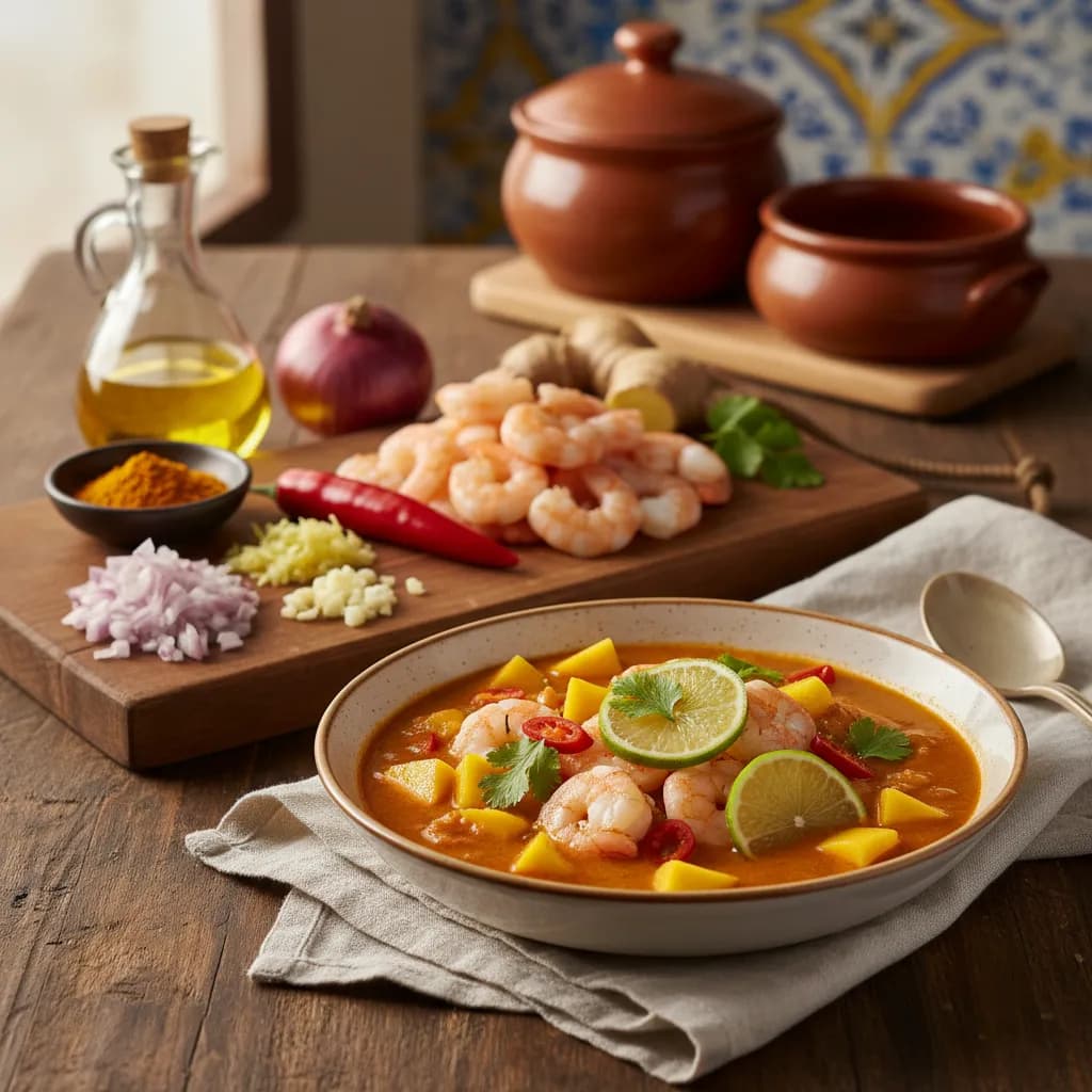 Caril de Gambas com Lima e Manga