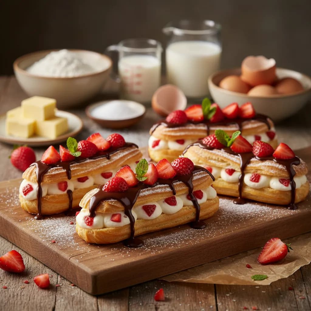 Eclairs de Morango e Requeijão