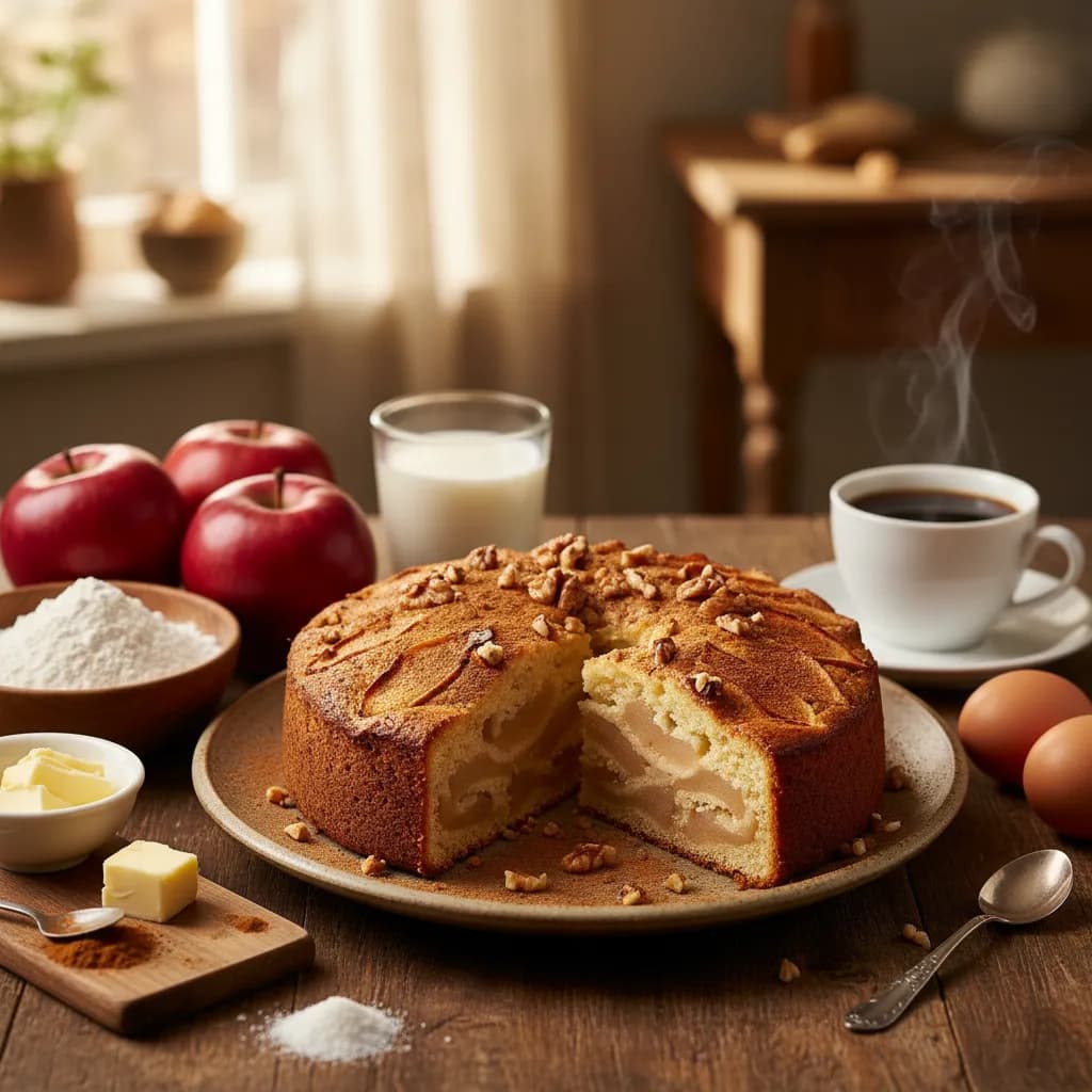 Bolo de Maçã Fatiada com Nozes