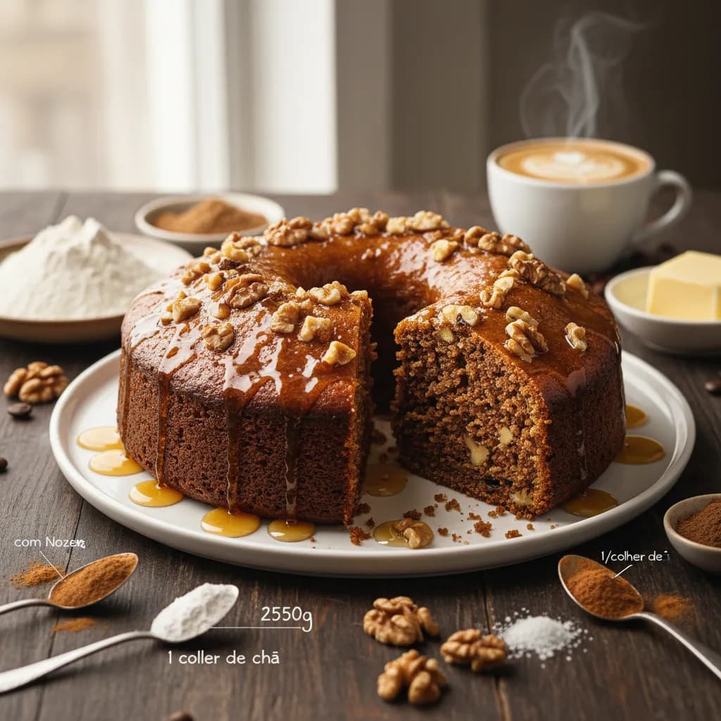 Bolo Húmido de Mel com Nozes