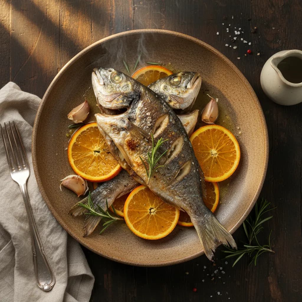 Dourada Assada com Laranja e Alecrim