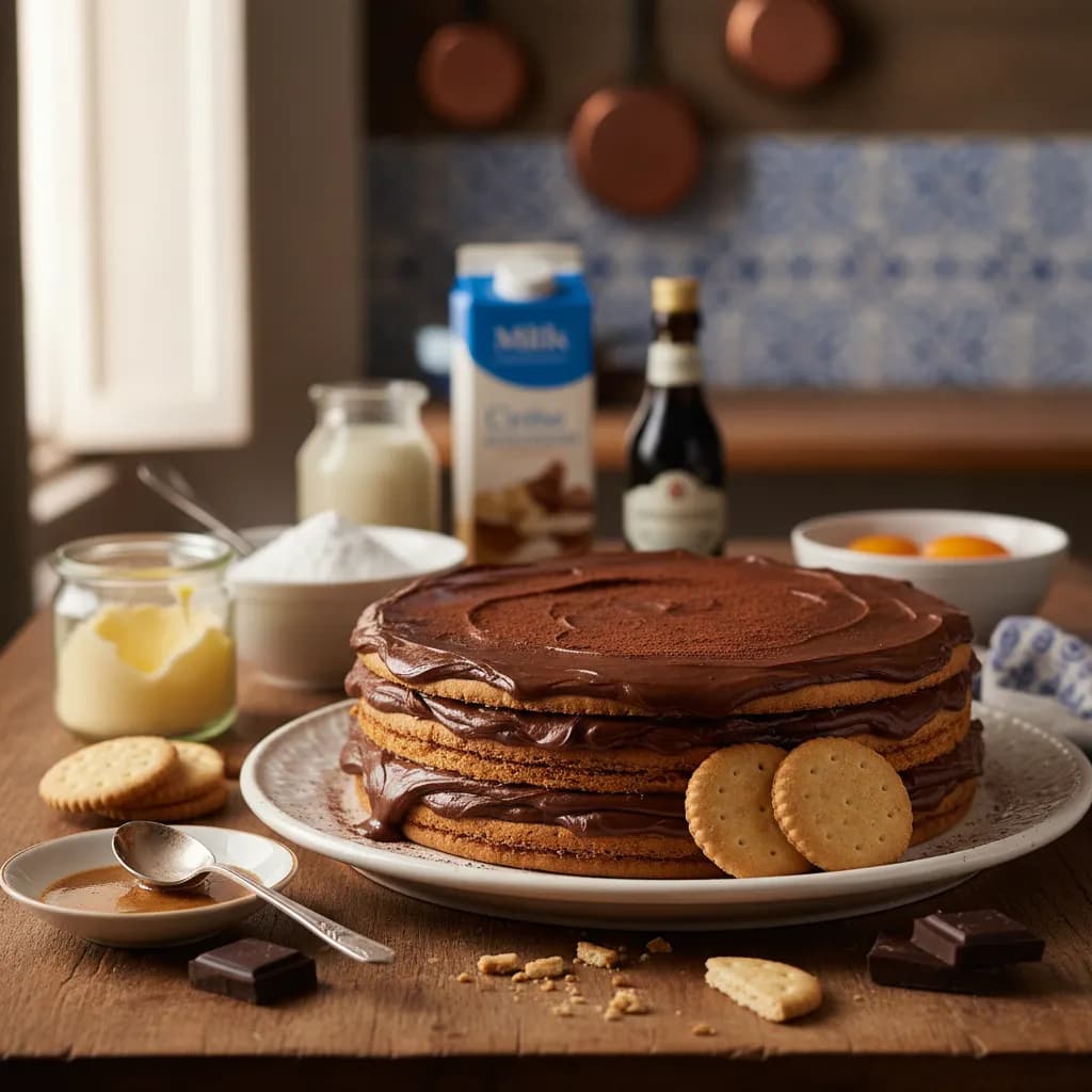 Bolo Bolacha com Creme de Chocolate