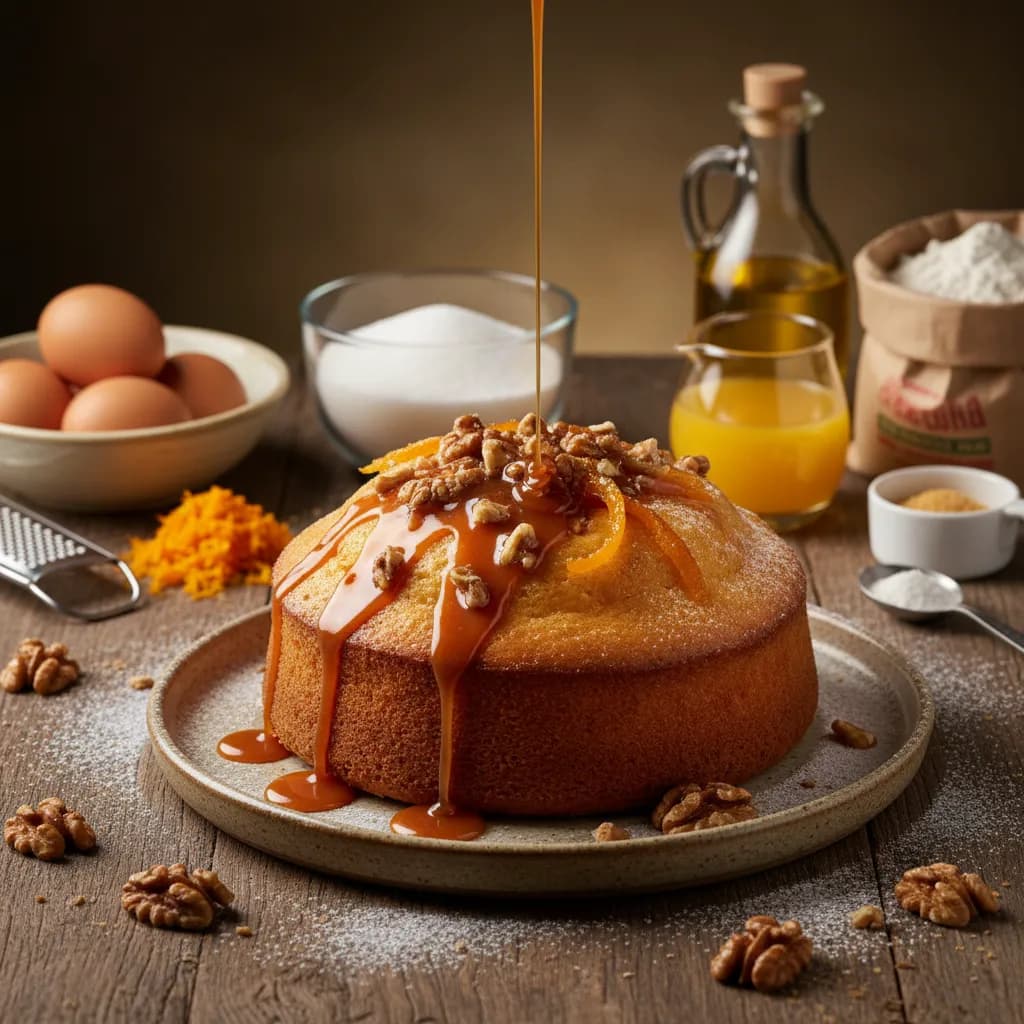 Torta de Laranja com Caramelo e Nozes