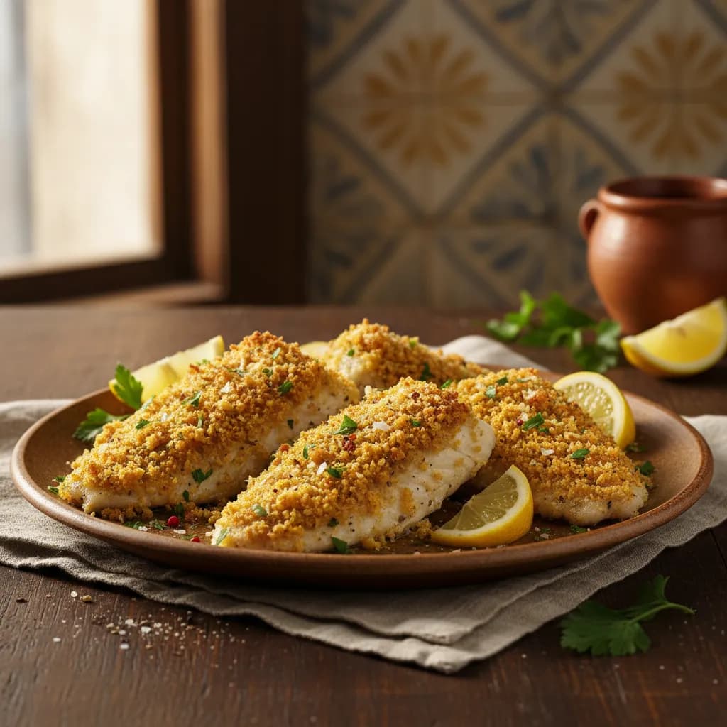 Filetes de Pescada no Forno com Broa