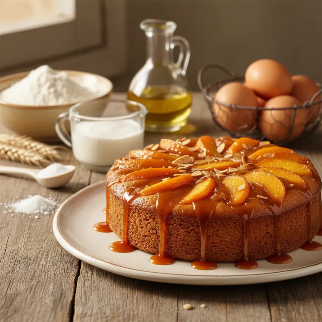 Bolo de Pêssego Caramelizado