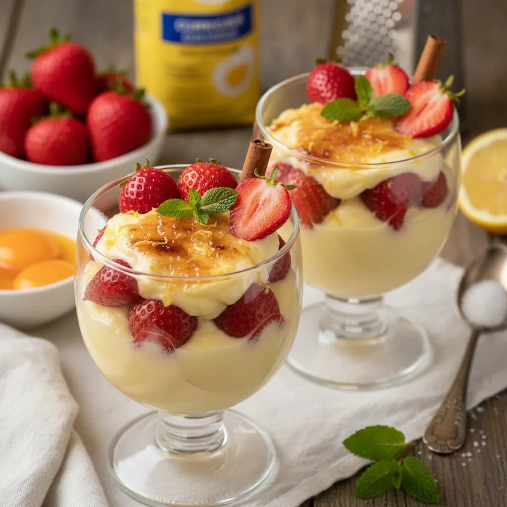 Morangos em Taças de Leite Creme