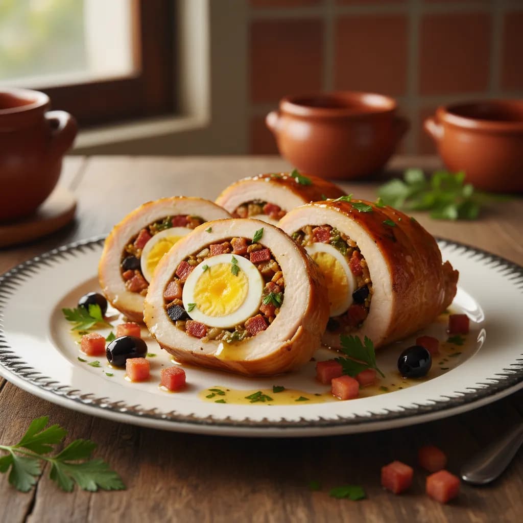 Rolo de Peru Recheado com Ovo