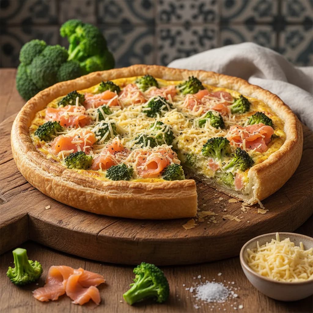 Tarte de Brócolos e Salmão