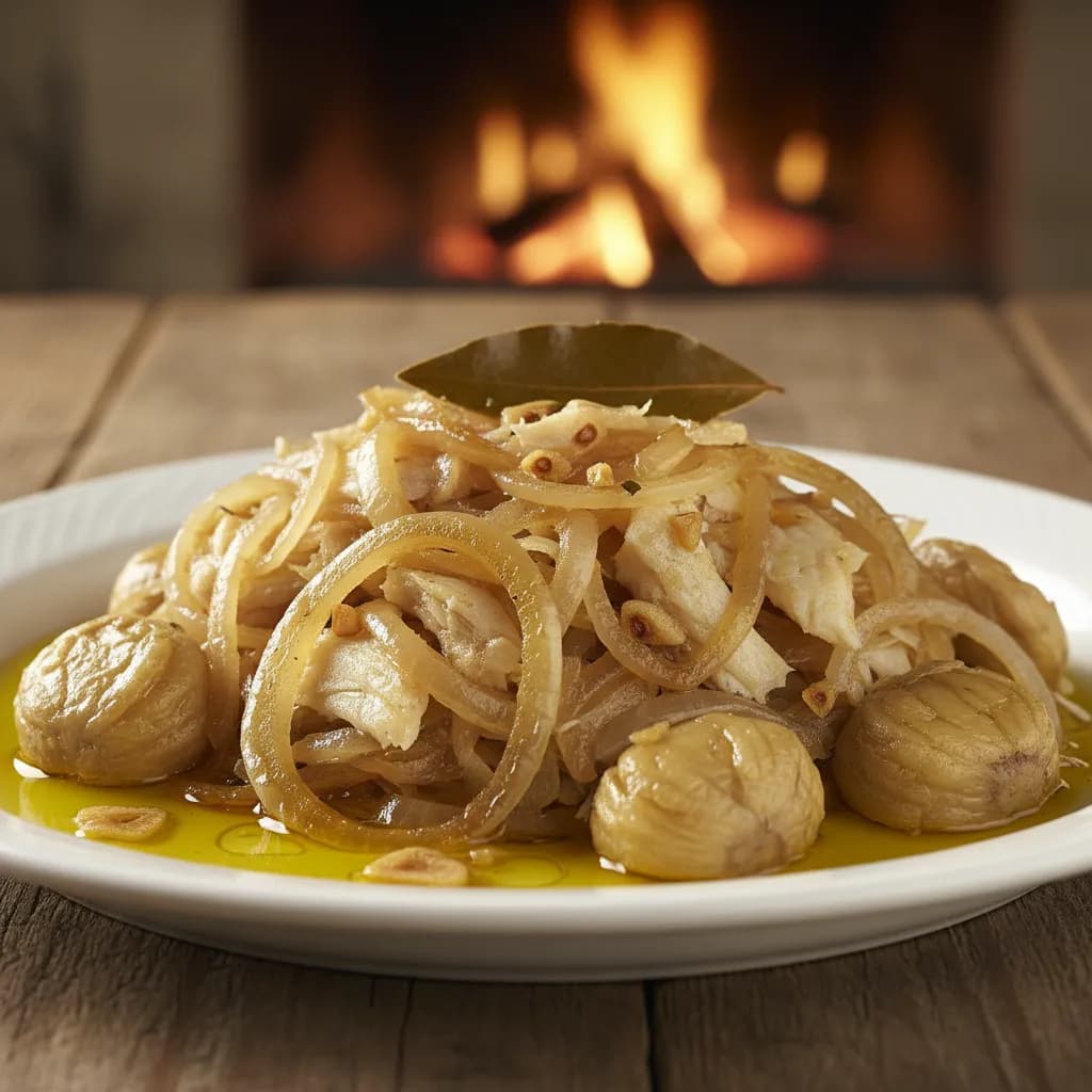 Bacalhau à Cebolada com Castanhas
