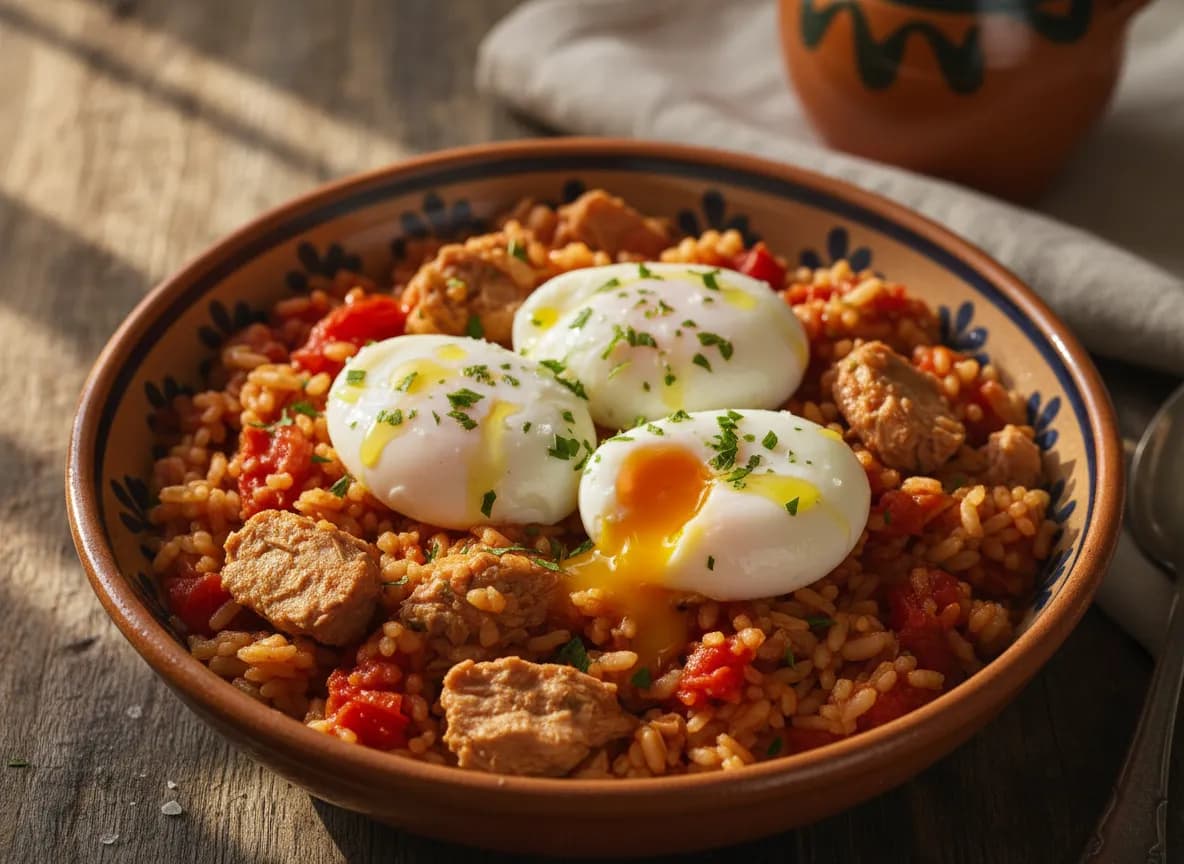 Arroz de Atum e Ovos Escalfados