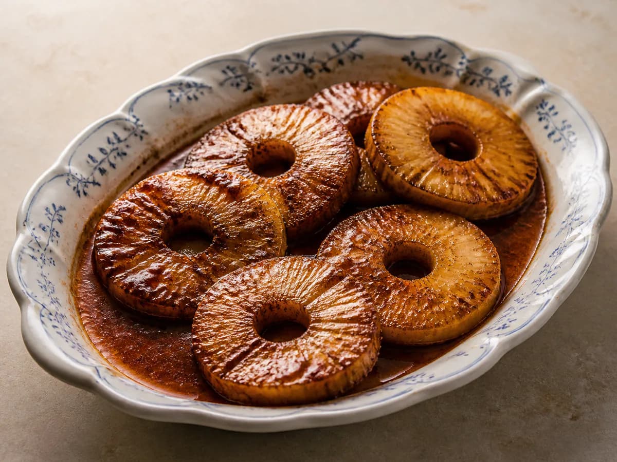 Ananás Assado com Especiarias e Vinho do Porto