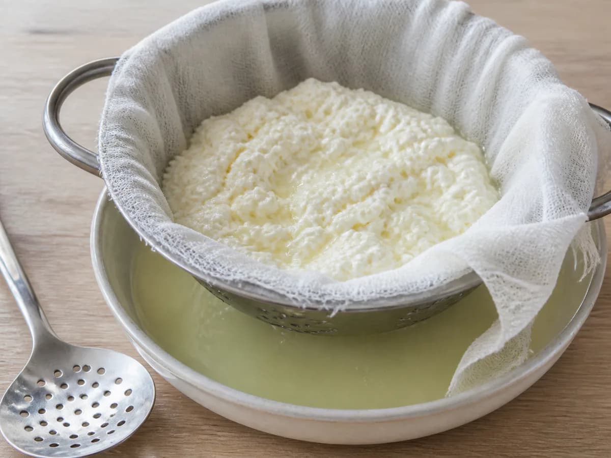 Preparação de Queijo Fresco Caseiro com Limão durante a confeção