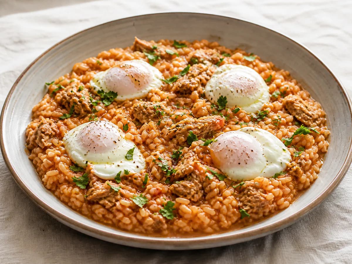 Arroz de Atum e Ovos Escalfados