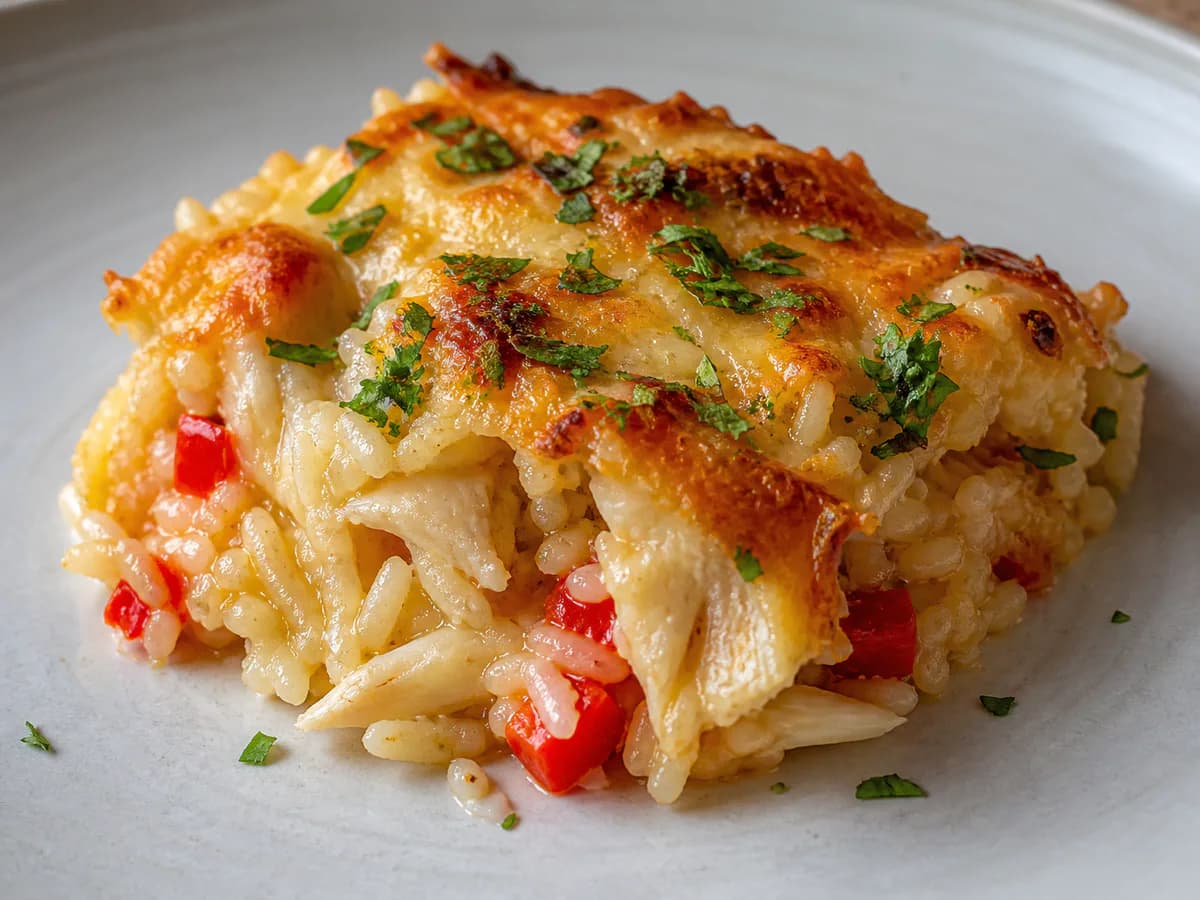 Pormenor de uma porção de Arroz de Bacalhau no Forno