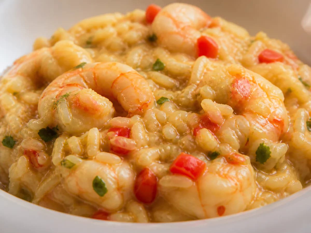 Pormenor de uma porção de Arroz de Gambas Cremoso