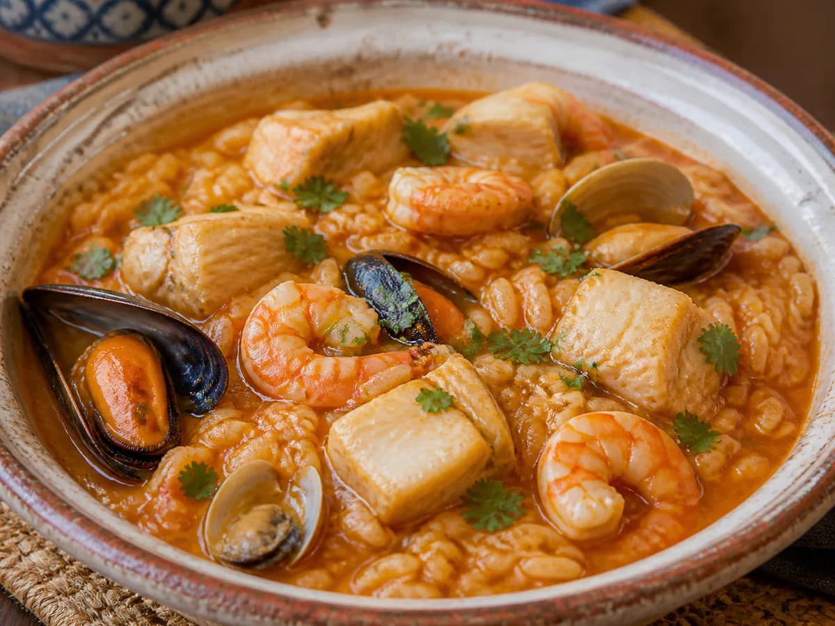 Pormenor de uma porção de Arroz de Pescada e Marisco