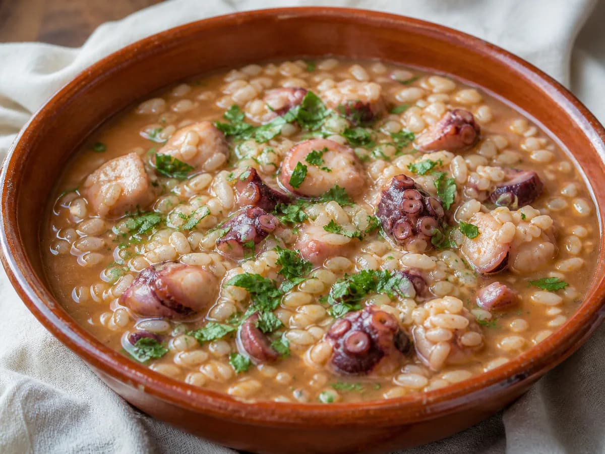 Pormenor de uma porção de Arroz de Polvo Caldoso