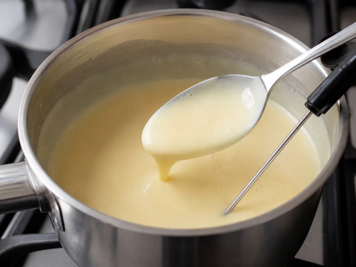 Preparação de Mousse de Baunilha com Caramelo durante a confeção