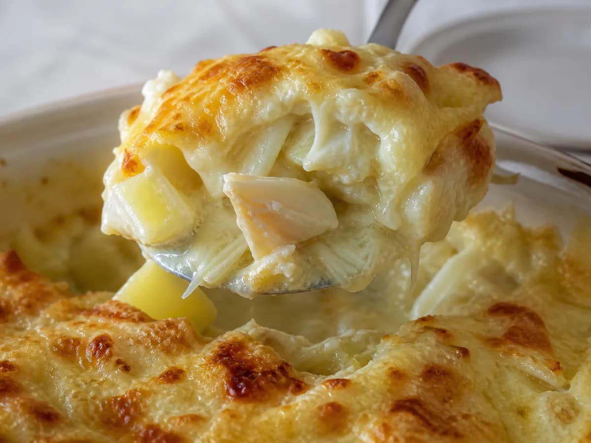 Pormenor de uma porção de Bacalhau com Natas