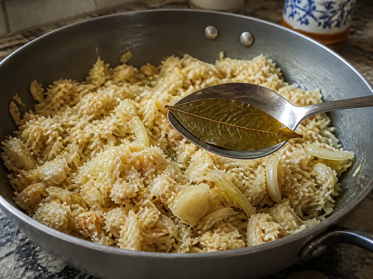 Preparação de Bacalhau no Pão durante a confeção