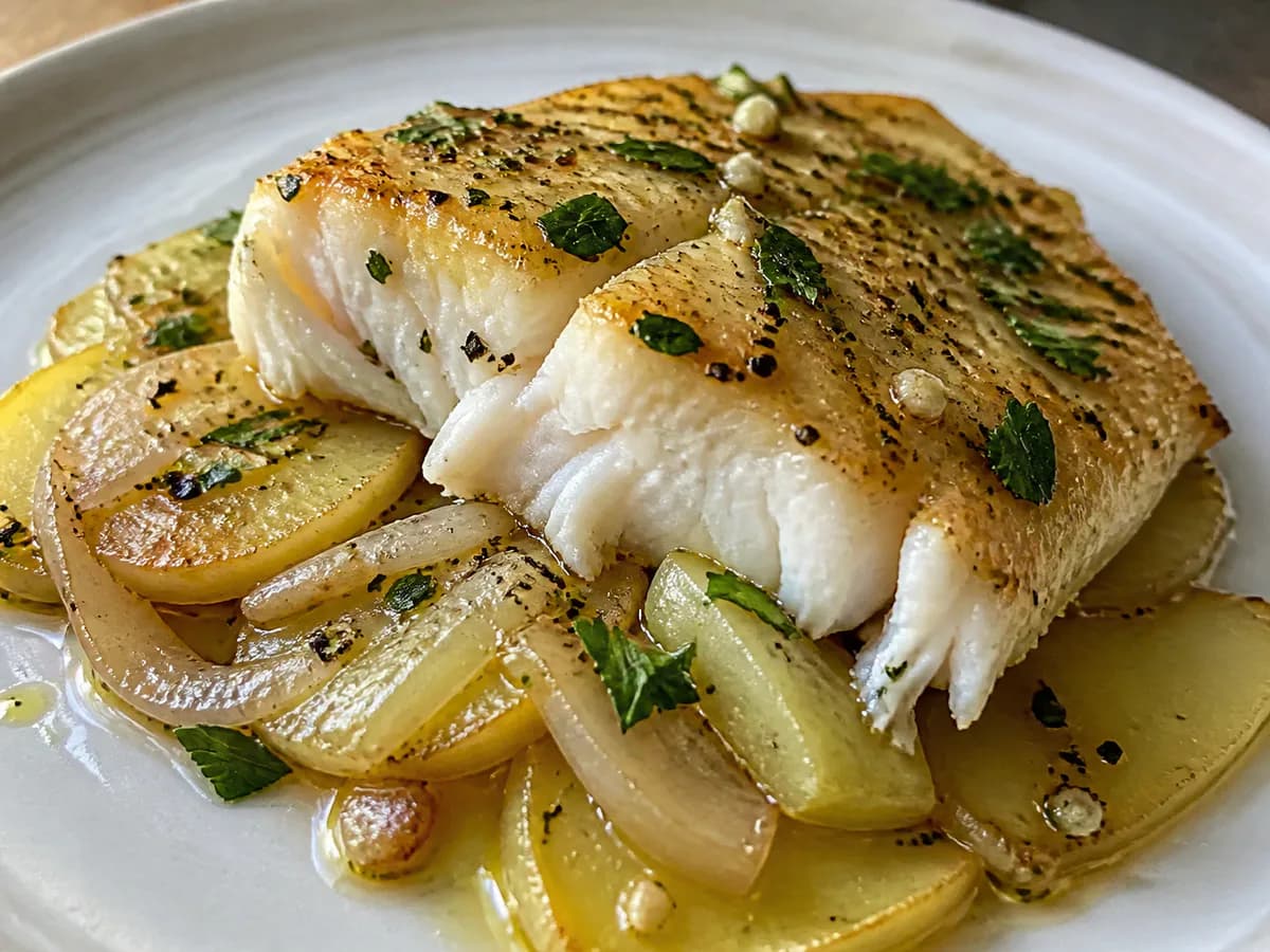 Pormenor de uma porção de Bacalhau Rápido no Forno