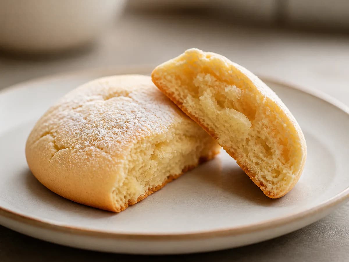 Pormenor de uma porção de Biscoitos de Nata Fofinhos