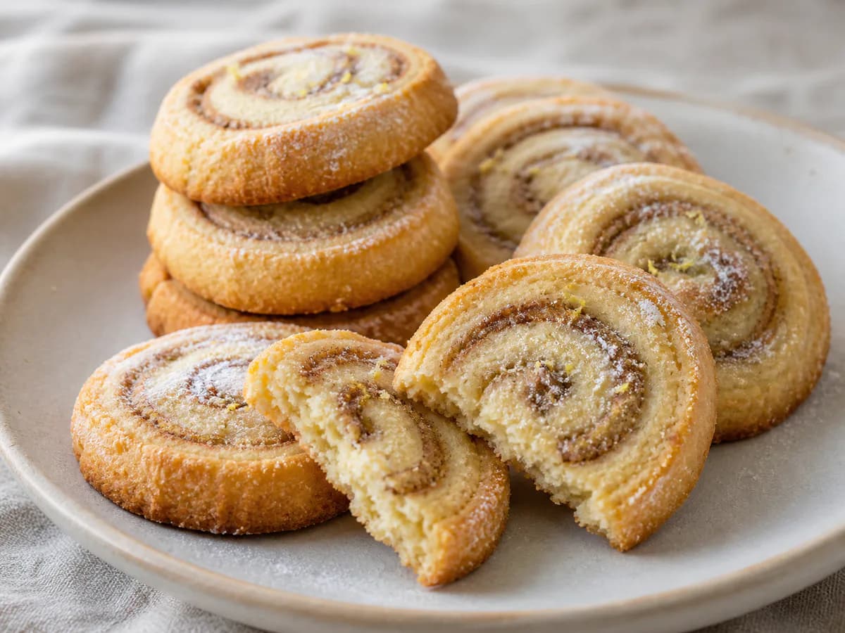 Pormenor de uma porção de Biscoitos de Limão e Canela Cortados em Rolo