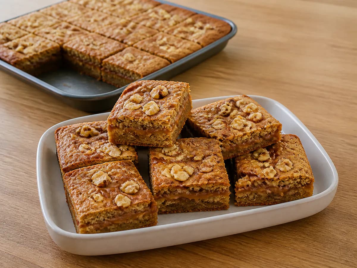 Blondies de Doce de Leite e Nozes