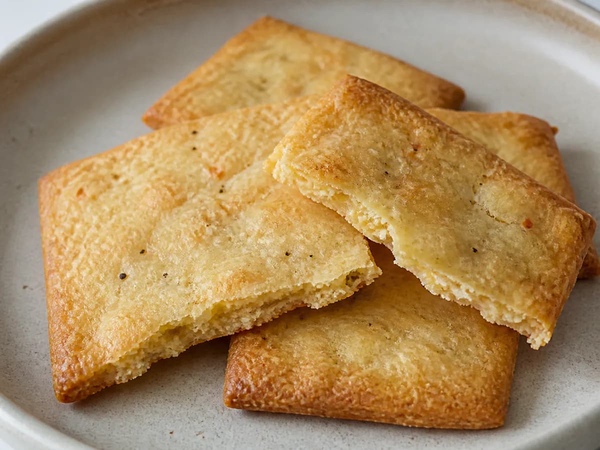 Pormenor de uma porção de Bolachas de Queijo São Jorge