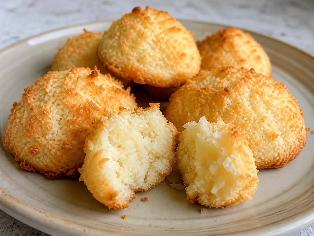 Pormenor de uma porção de Bolinhos de Coco Fofinhos