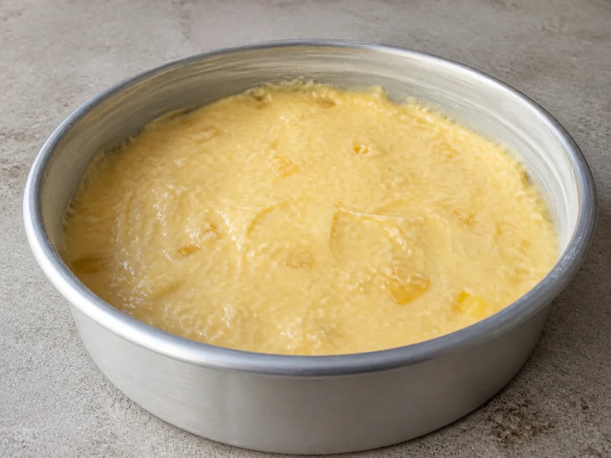 Preparação de Bolo de Coco e Ananás Húmido durante a confeção