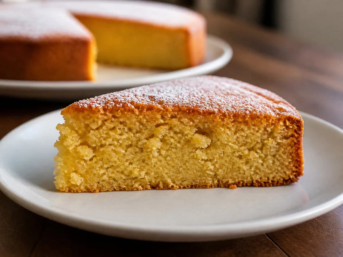 Pormenor de uma porção de Bolo de Amêndoa