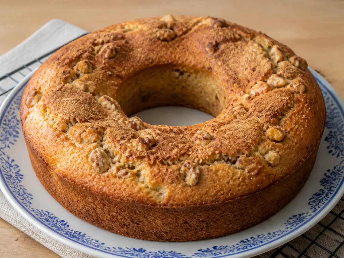 Bolo de Canela e Nozes com Óleo e Leite