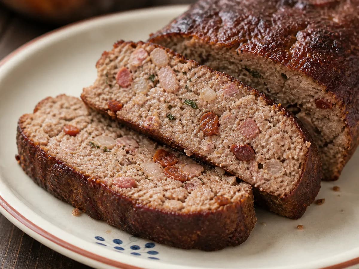 Pormenor de uma porção de Bolo de Carnes à Portuguesa