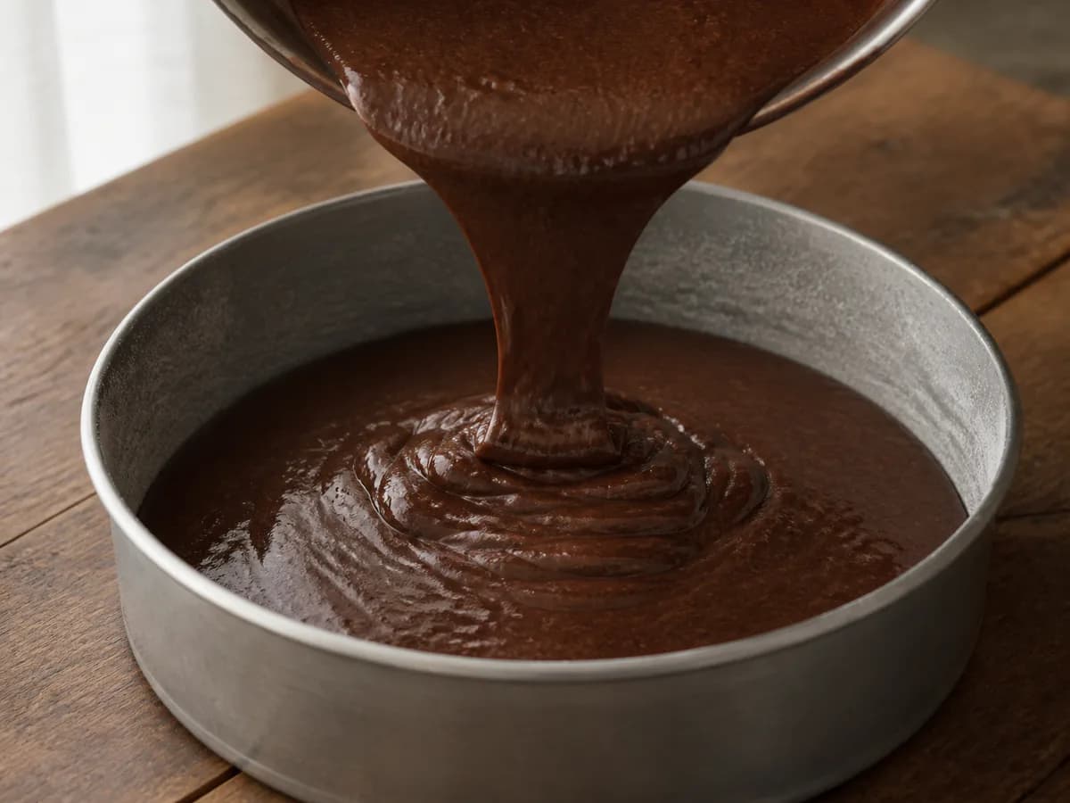 Preparação de Bolo de Chocolate Medido em Chávenas durante a confeção