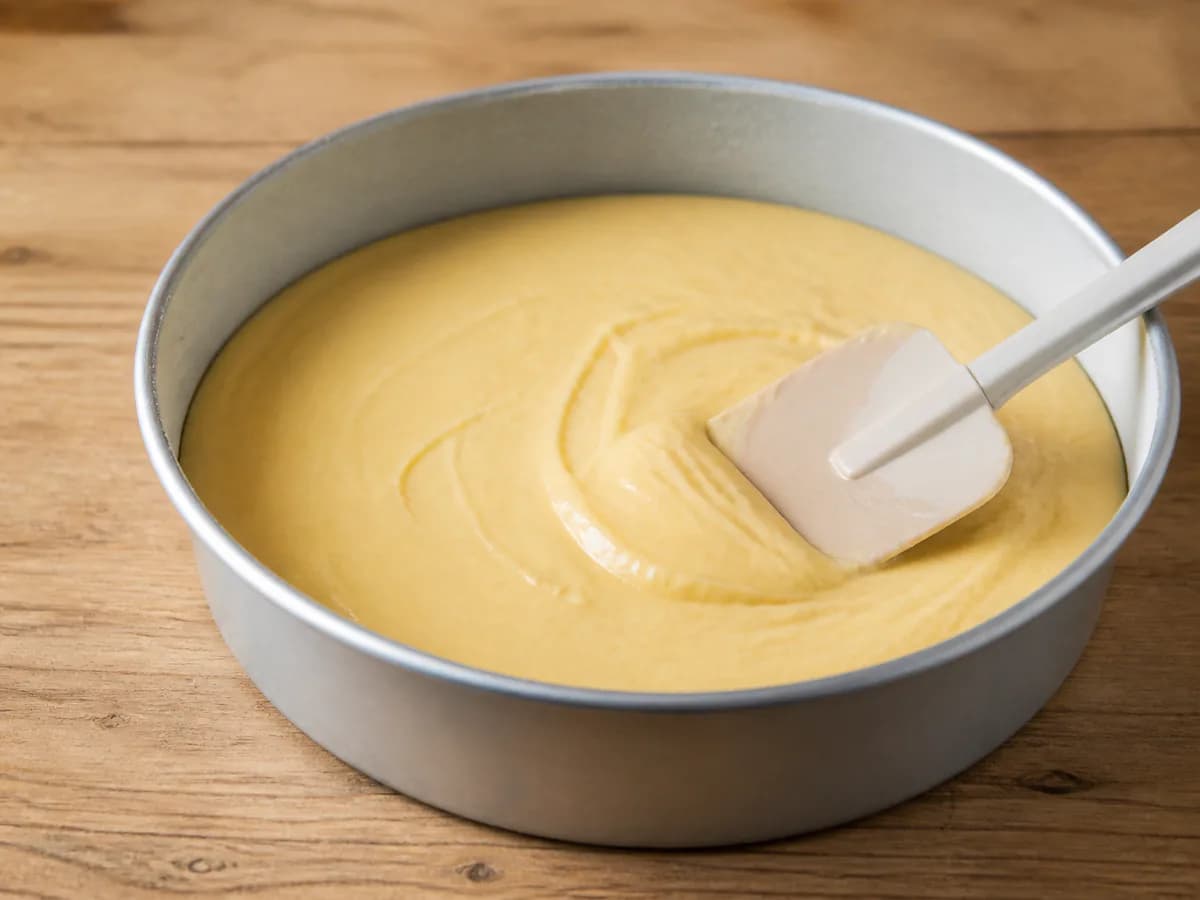 Preparação de Bolo de Creme de Amora durante a confeção