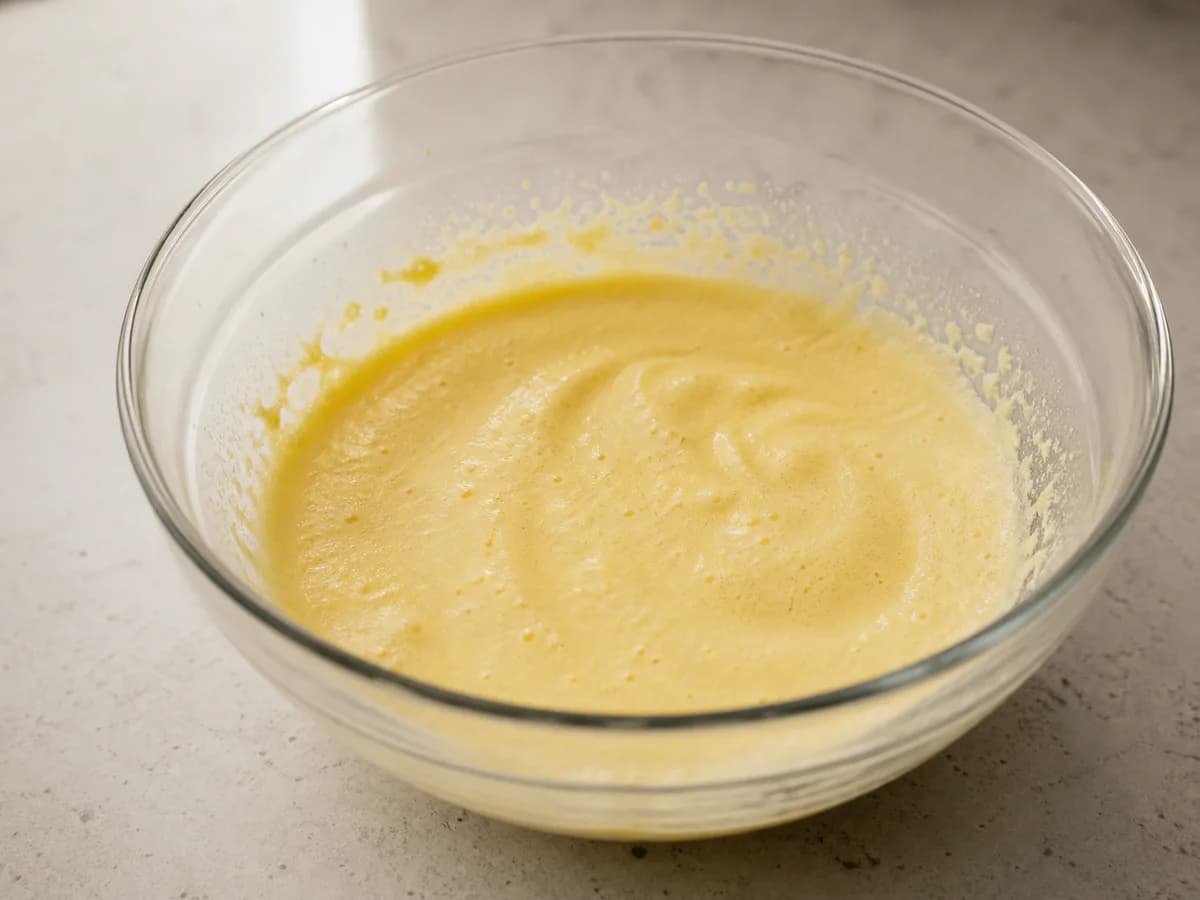 Preparação de Bolo de Crepes com Creme de Ovos e Canela durante a confeção