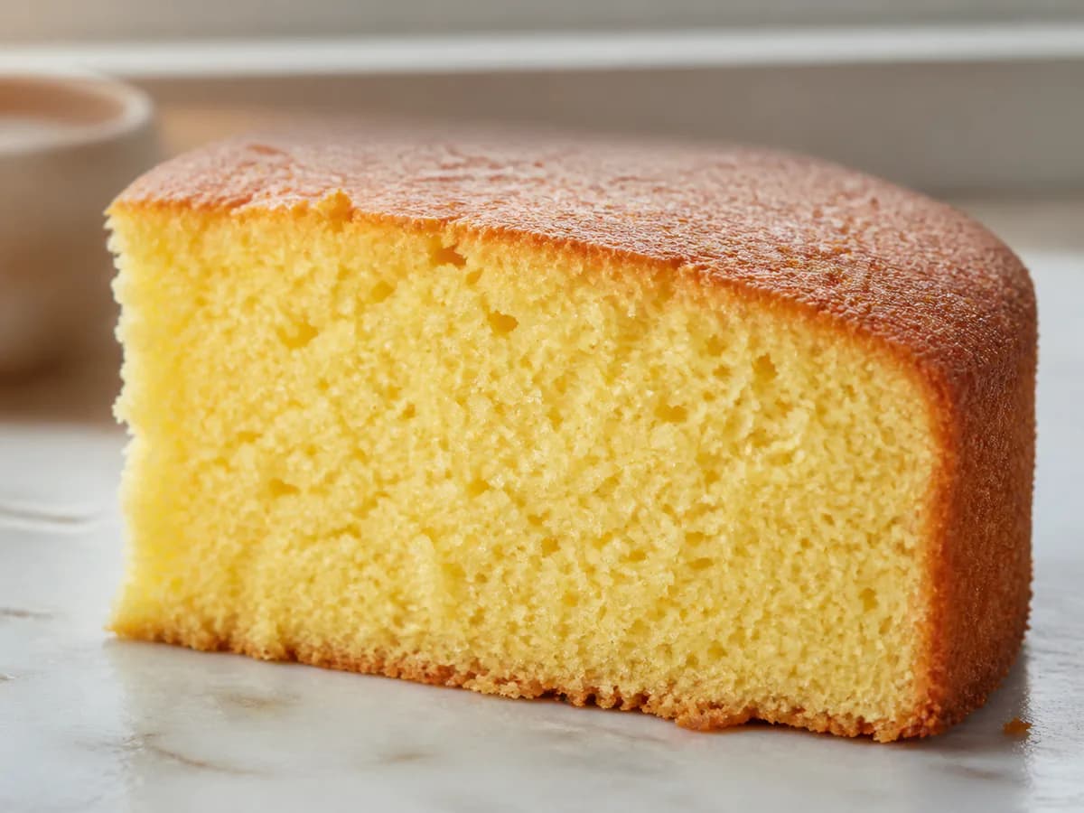 Pormenor de uma porção de Bolo de Iogurte Fofo e Simples