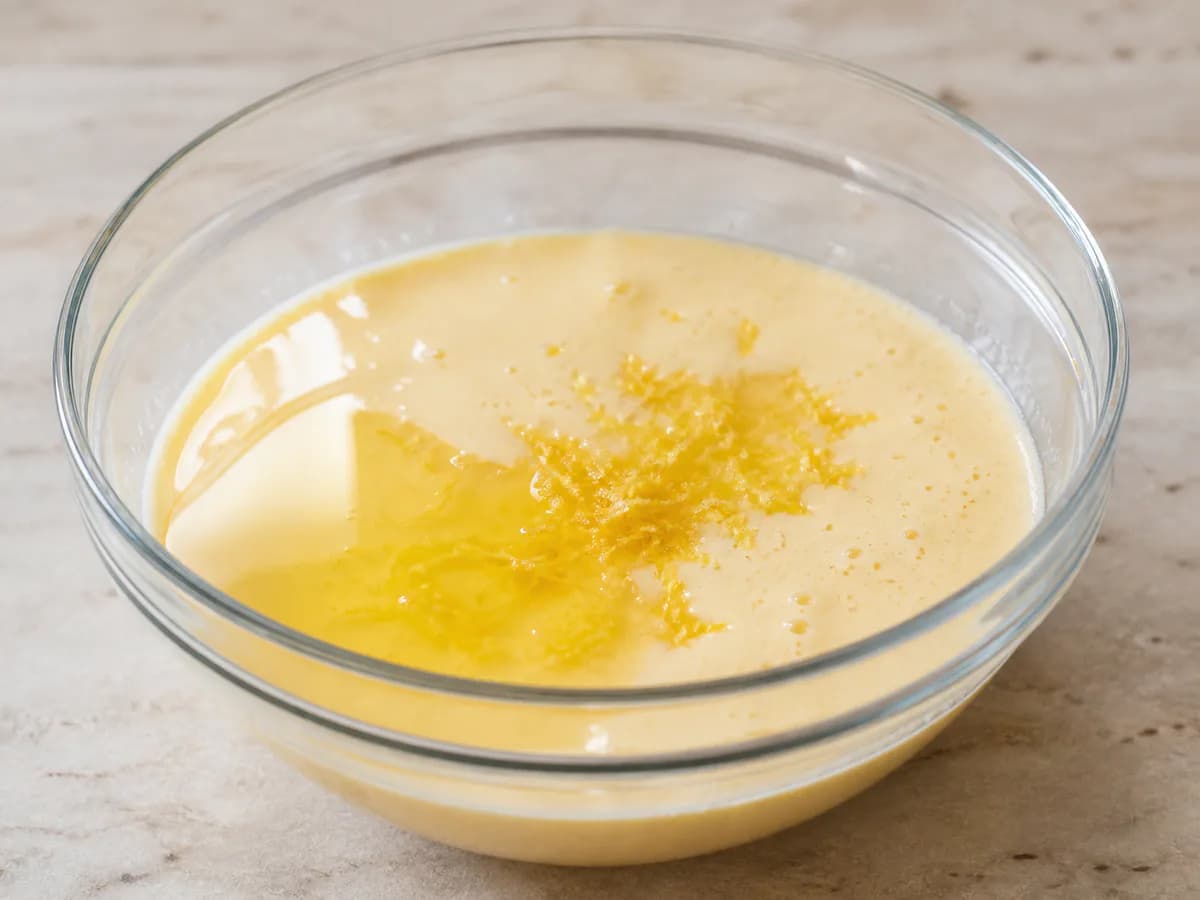 Preparação de Bolo de Iogurte Fofo e Simples durante a confeção