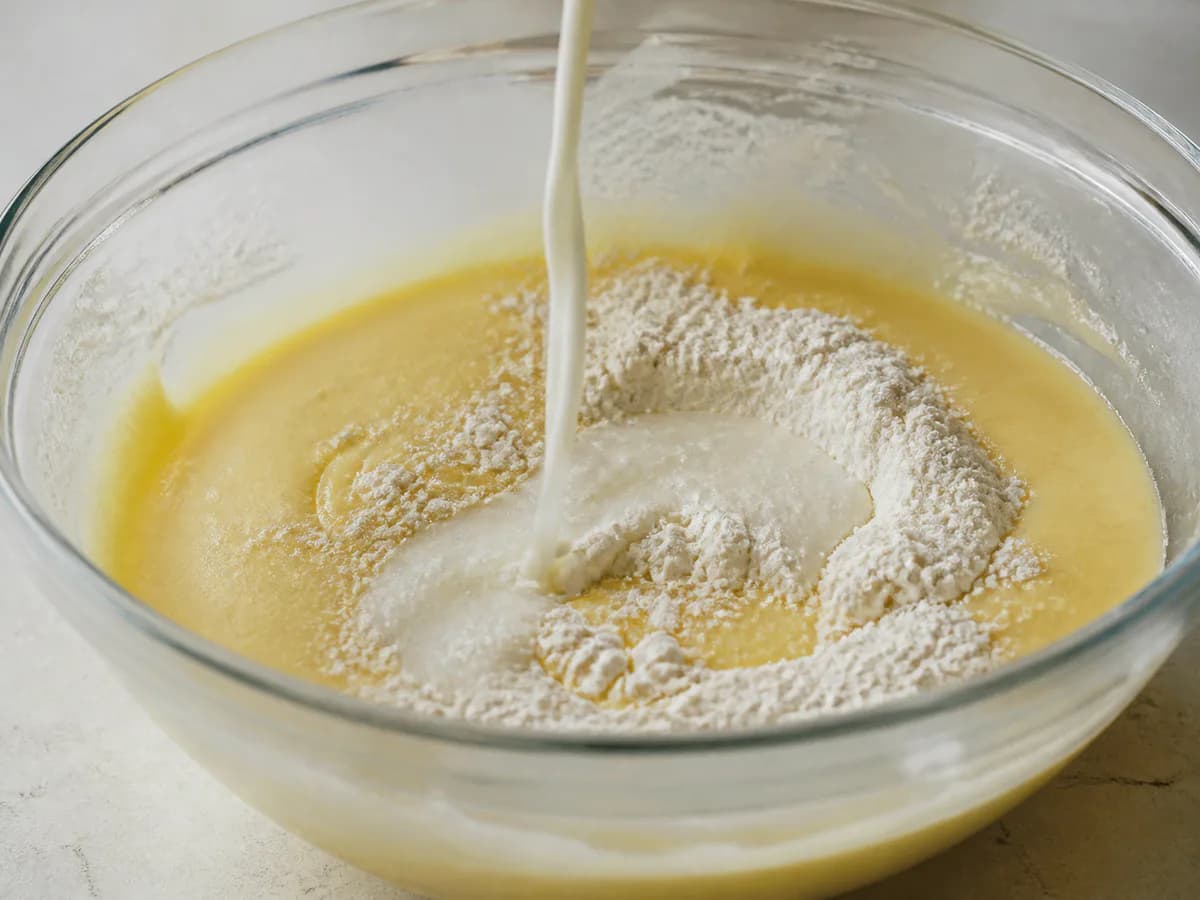 Preparação de Bolo de Leite Quente durante a confeção