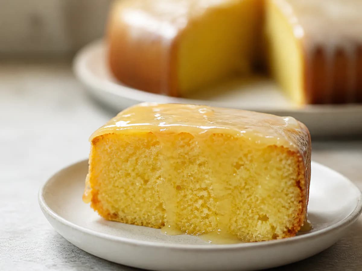 Pormenor de uma porção de Bolo de Limão Húmido