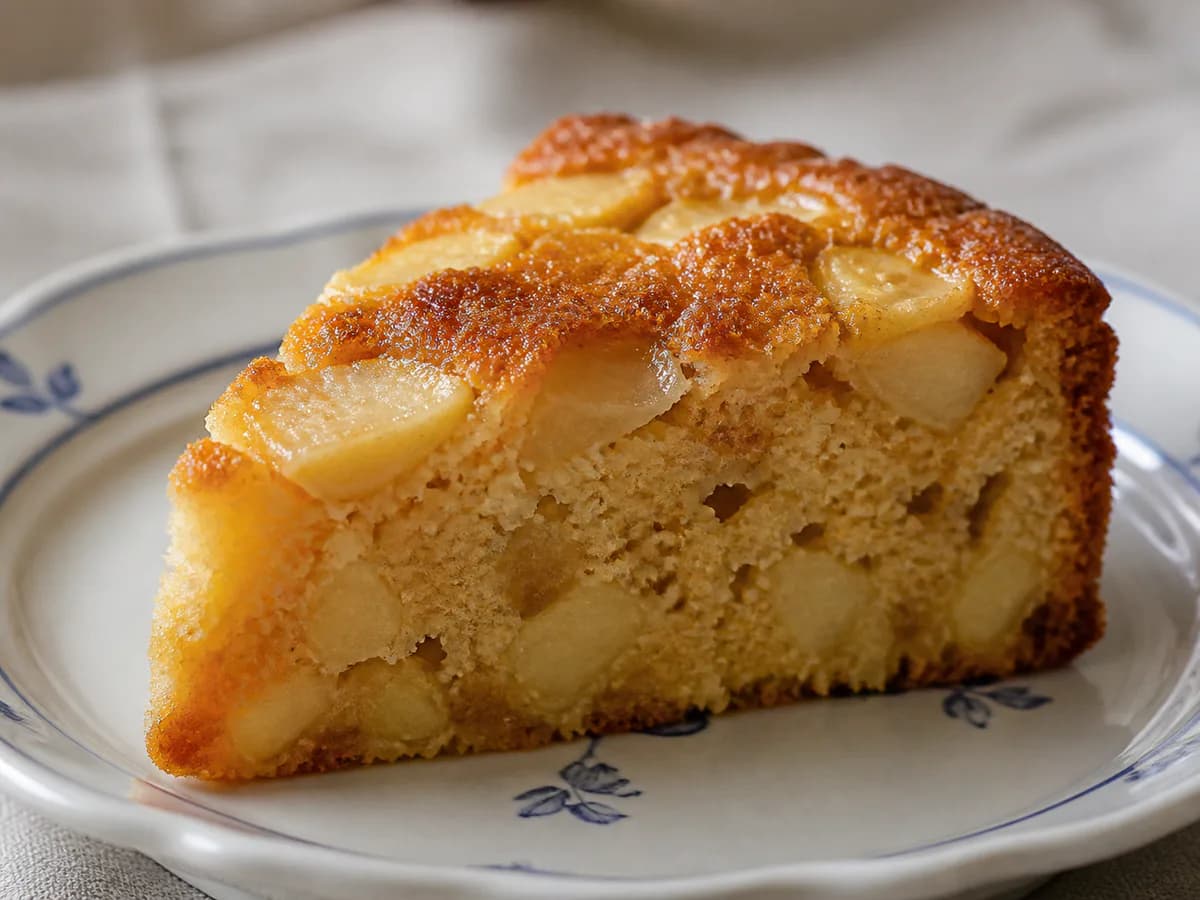 Pormenor de uma porção de Bolo de Maçã e Mel