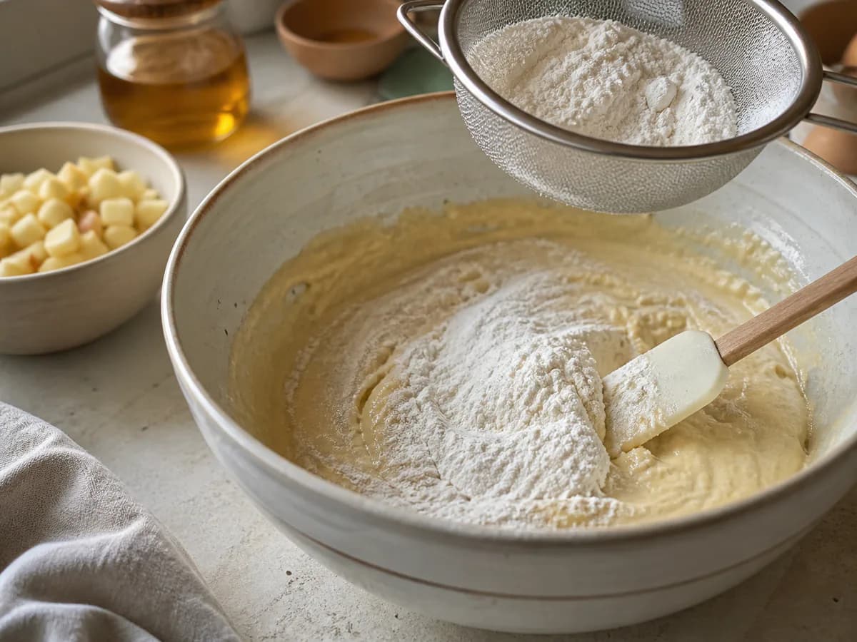 Preparação de Bolo de Maçã e Mel durante a confeção