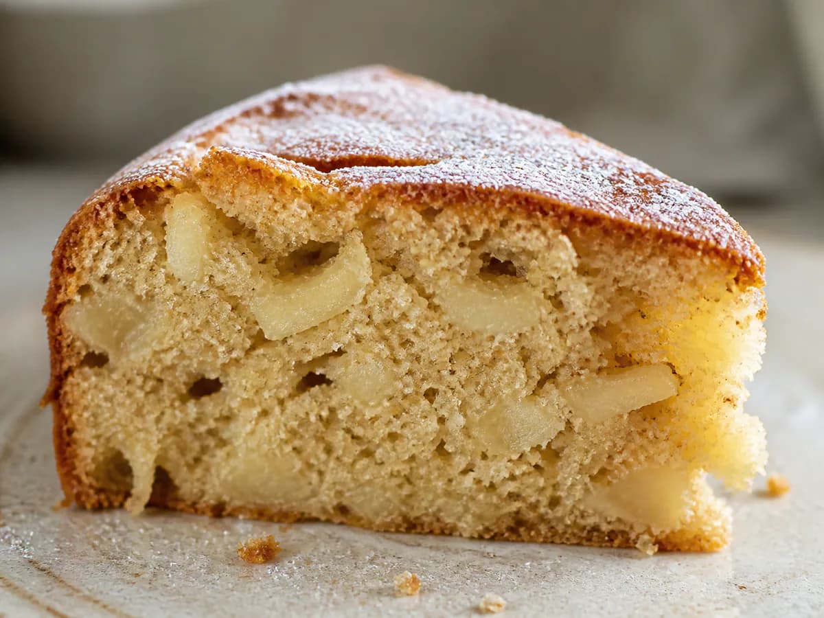 Pormenor de uma porção de Bolo de Maçã Fofinho