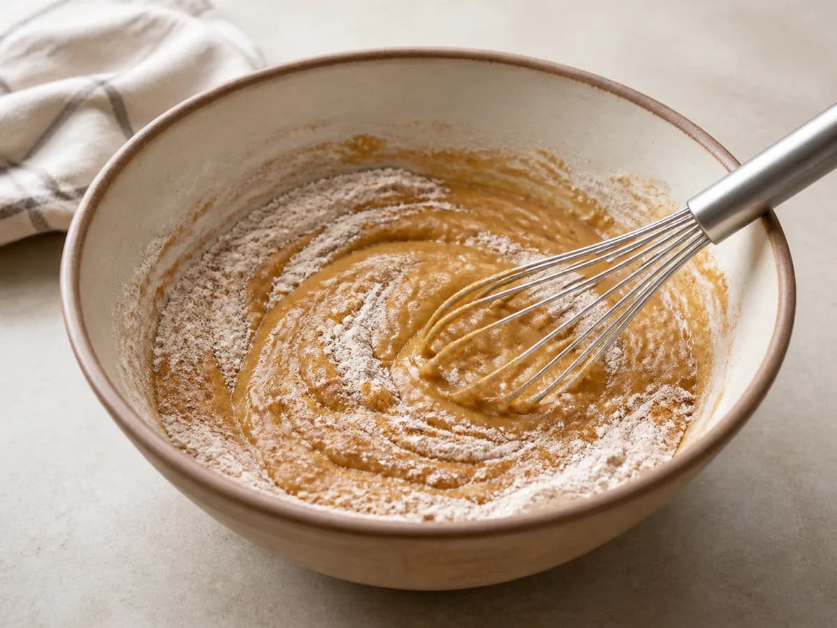 Preparação de Bolo de Mel com Nozes durante a confeção