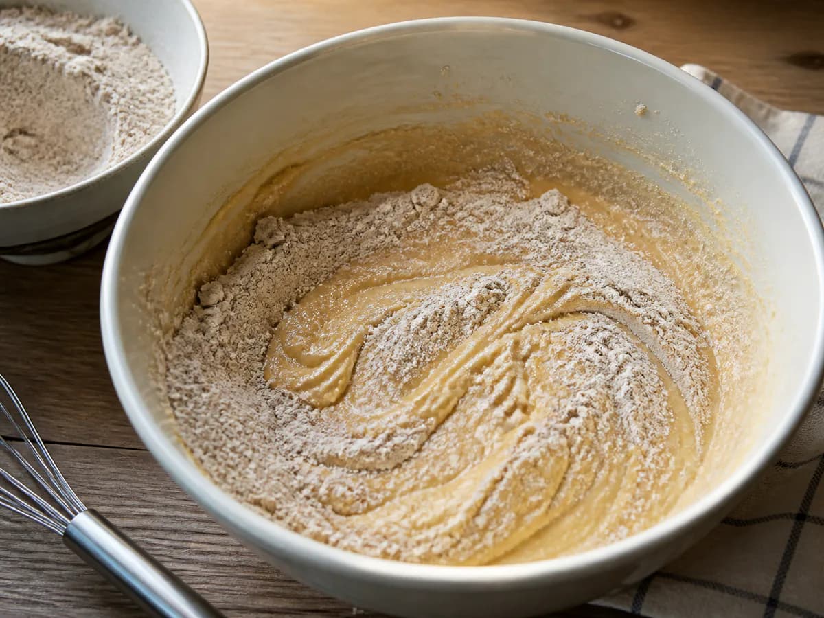 Preparação de Bolo de Mel e Nozes durante a confeção