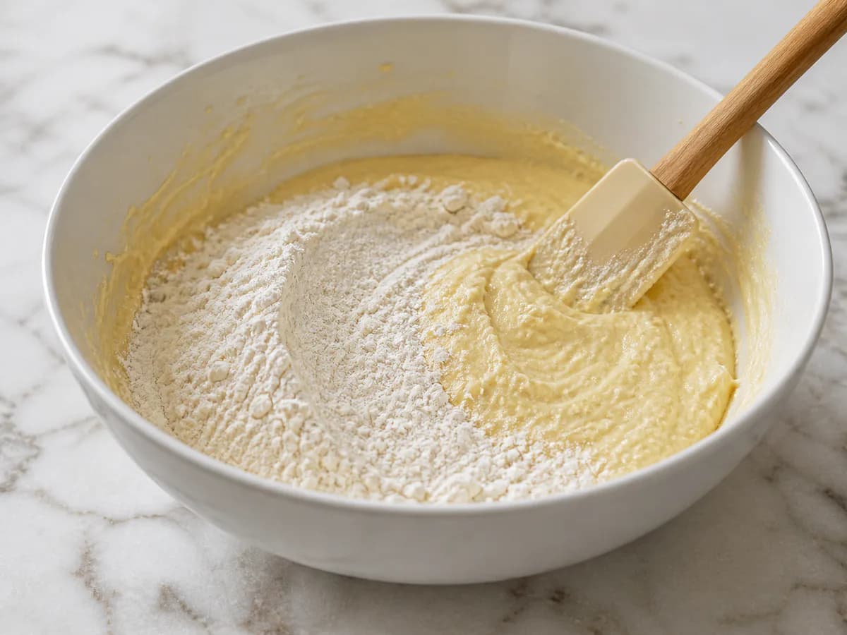 Preparação de Bolo de Noz com Baunilha e Limão durante a confeção