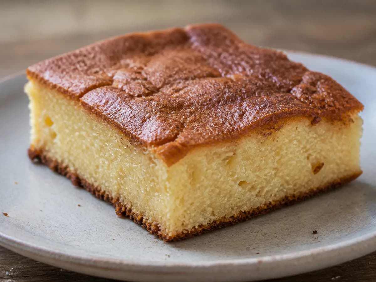 Pormenor de uma porção de Bolo de Requeijão e Canela